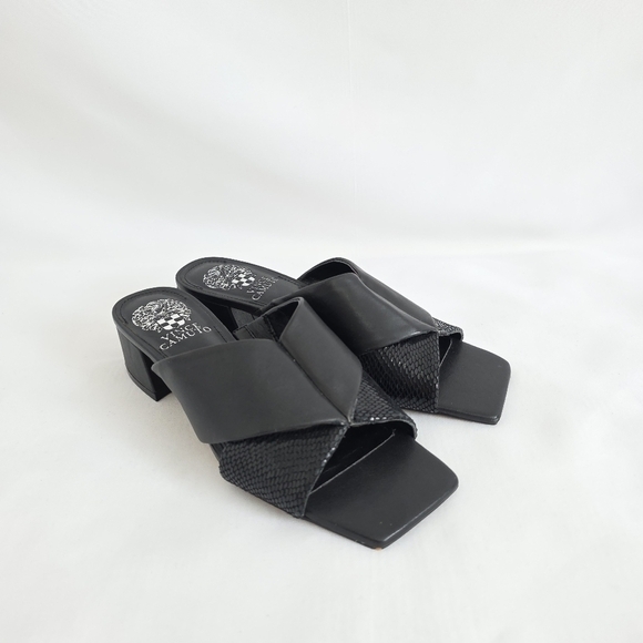 Vince Camuto Shoes - Vince Camuto Seedanta Leather Block Heel Black Slide Sandals